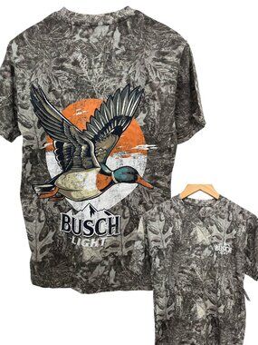 Busch Light Men’s T-Shirt Mallard Duck Tree Camo Small NWT